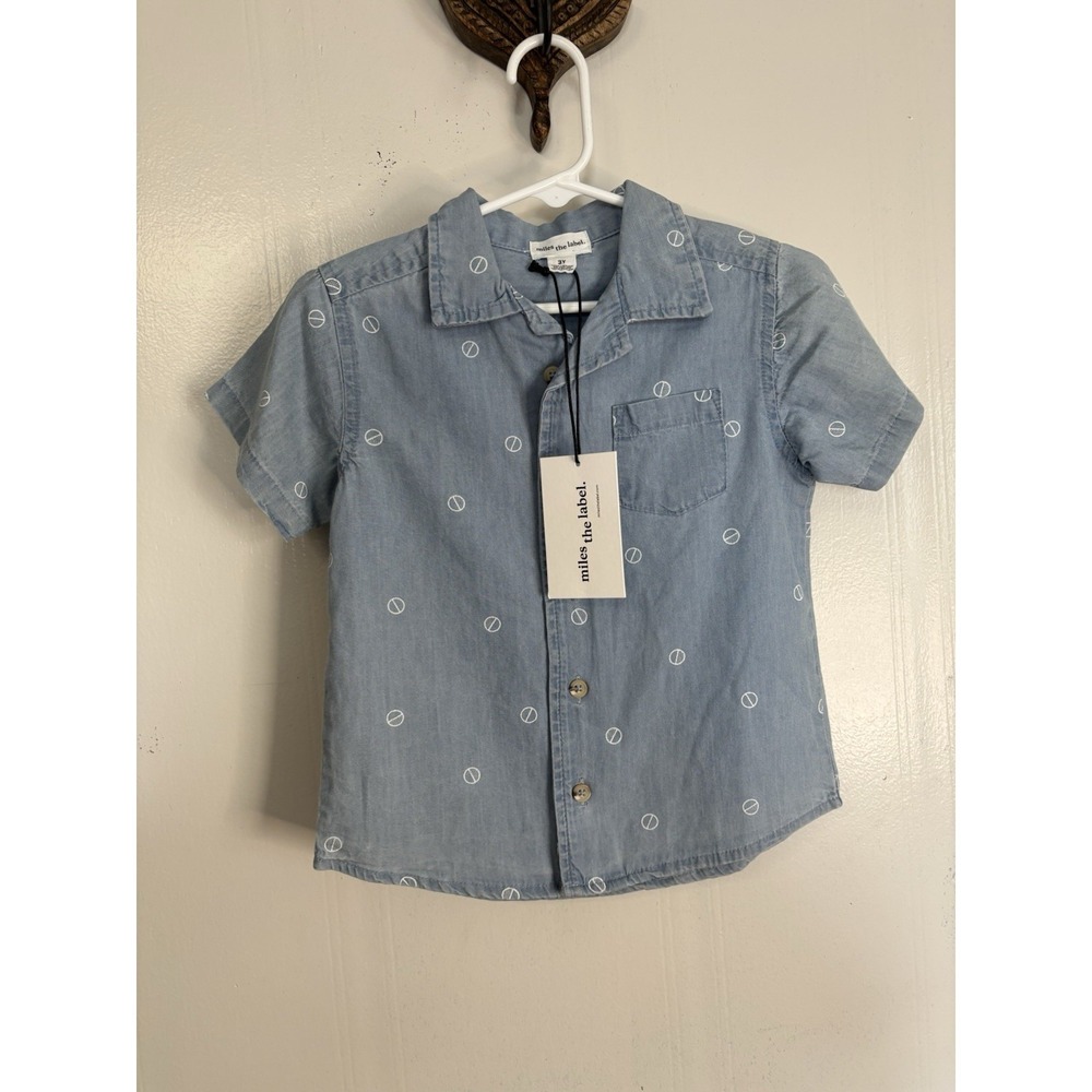 Miles The Label Blue Chambray Button-up Shirt Boys 3 Years NWT Pocket